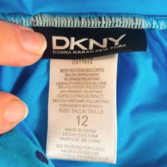 DKNY ONE PIECE SWIMSUIT BLUE WITH POLKA DOTS SZ 12 - Picture 5 of 7